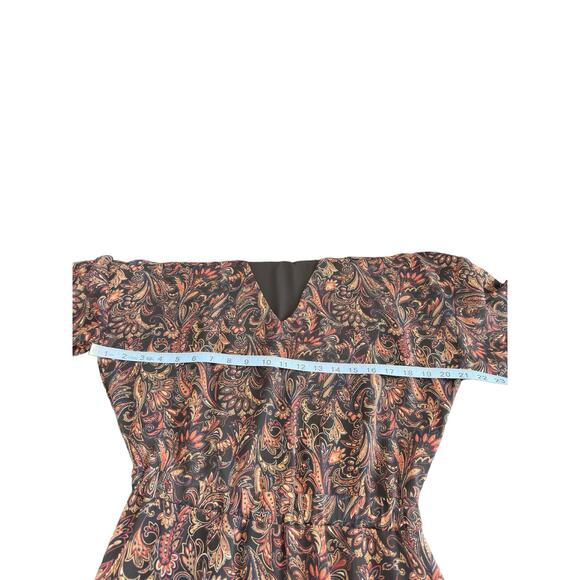 Evereve Dress Paisley Print Tie Front Chiffon Gremlin Forest Eliza Midi Small - Picture 11 of 15